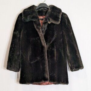 Vintage 60's SHERWOOD USA, Black Faux Fur Mid Length Dress Coat; Size 10